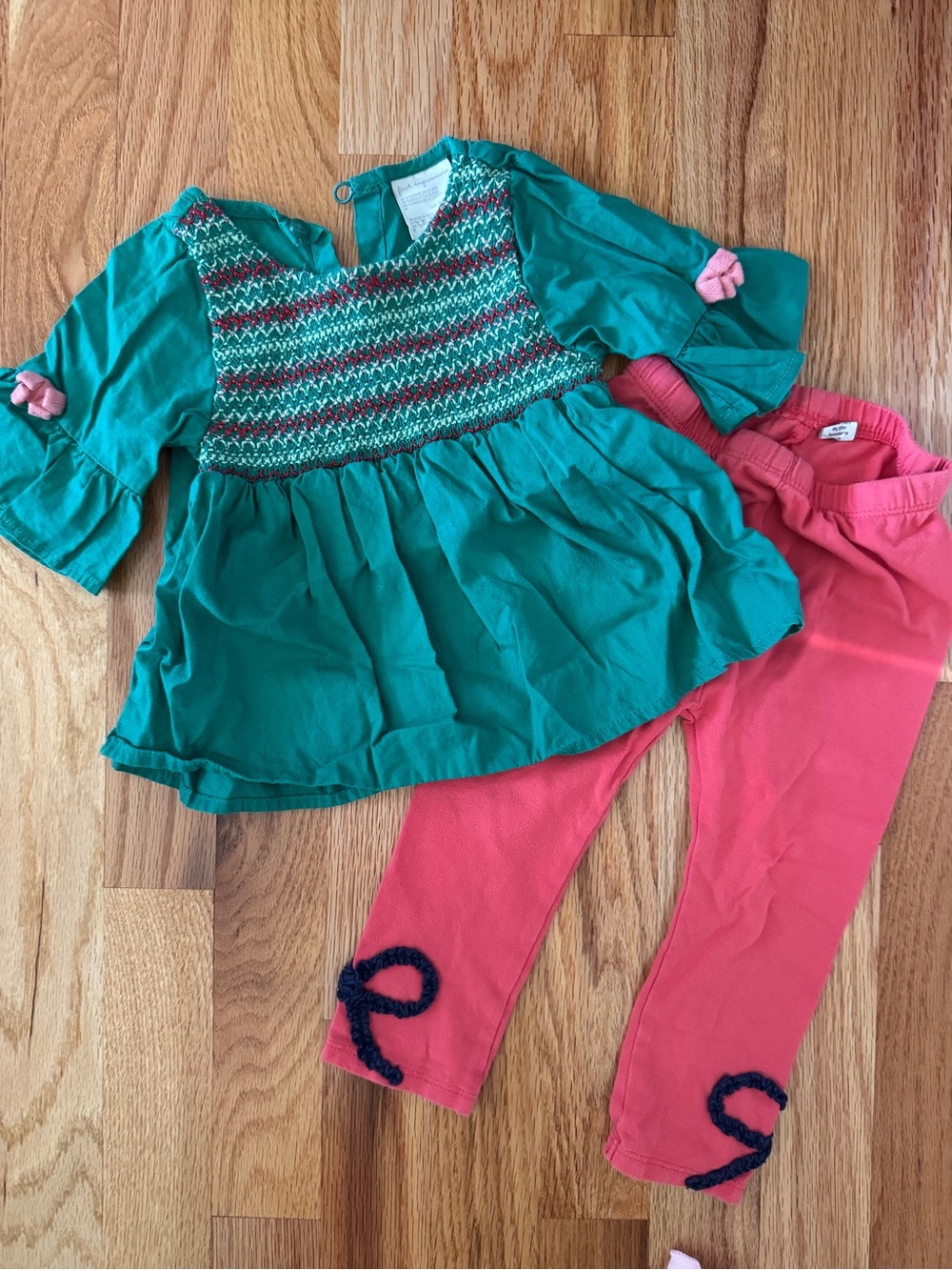 2 outfits: holiday bundle Christmas plaid romper w red onesie, green top w pants